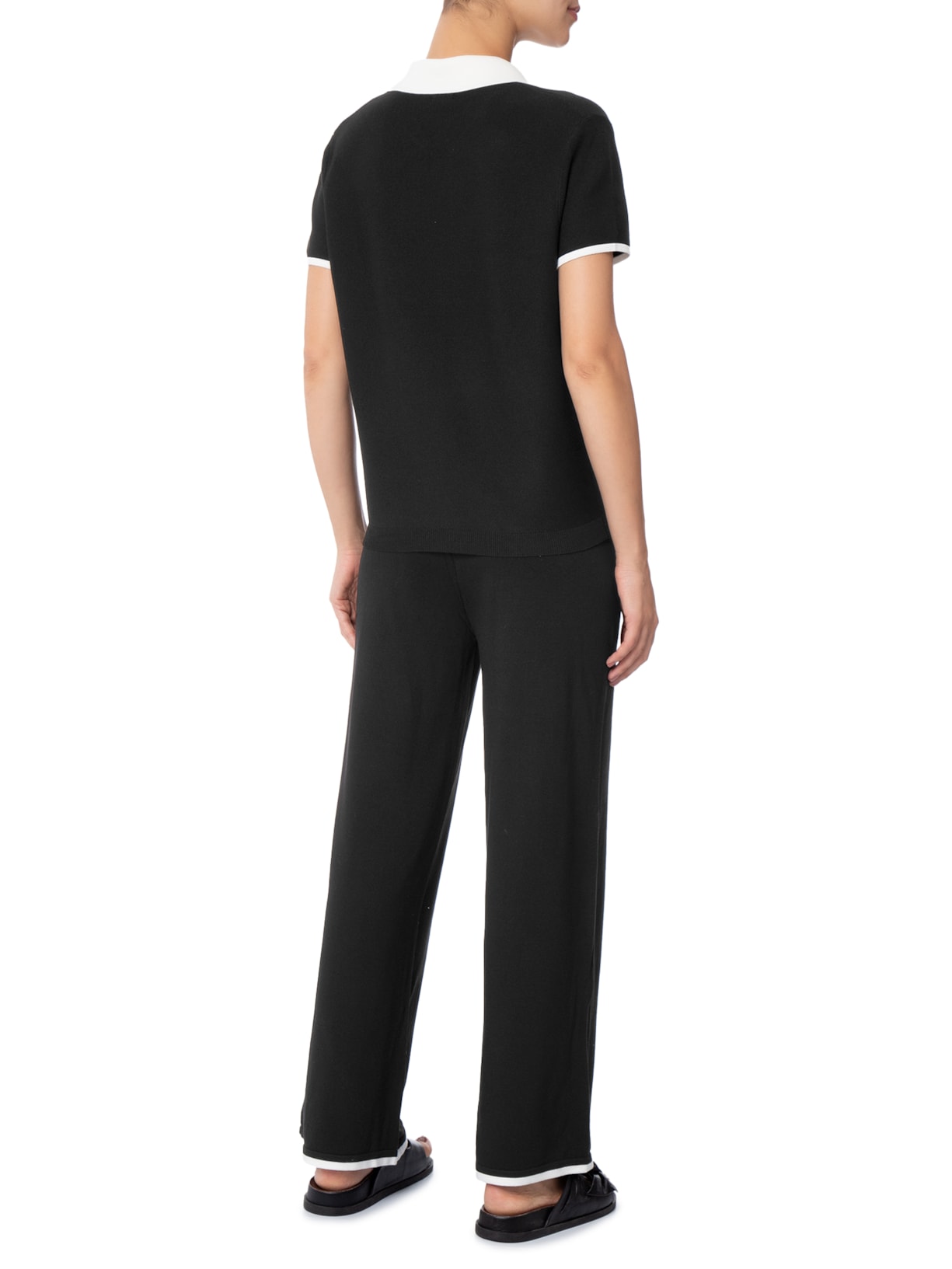 Conjunto Feminino Blusa Gola Esporte E Calça Tricot Bicolor Preto Basiq