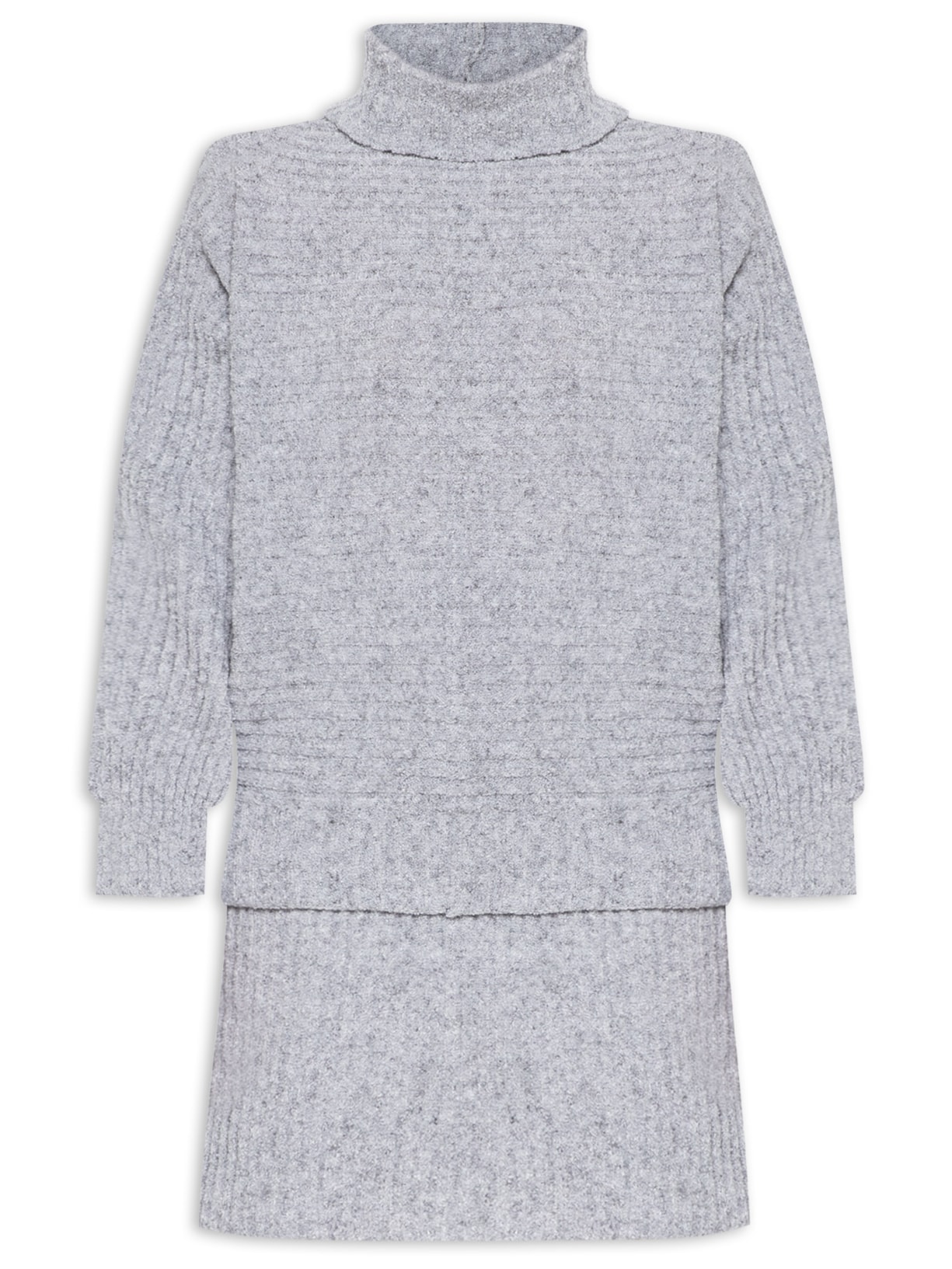 Conjunto Feminino Blusa Manga Longa E Minissaia Em Tricot - Cinza