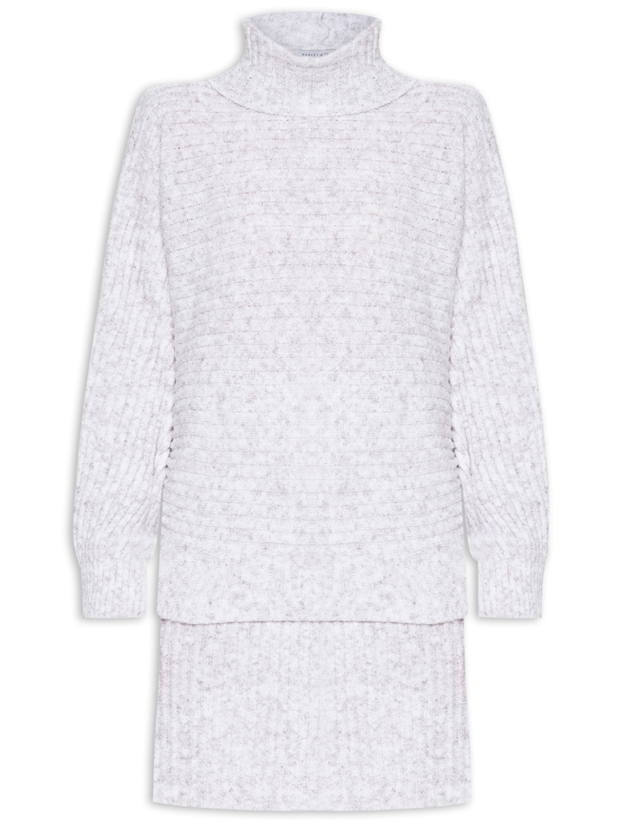 Conjunto Feminino Blusa Manga Longa E Minissaia Em Tricot - Off White