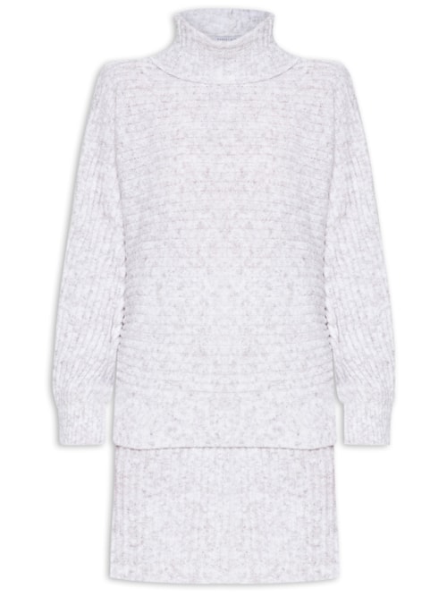 Conjunto Feminino Blusa Manga Longa E Minissaia Em Tricot - Off White