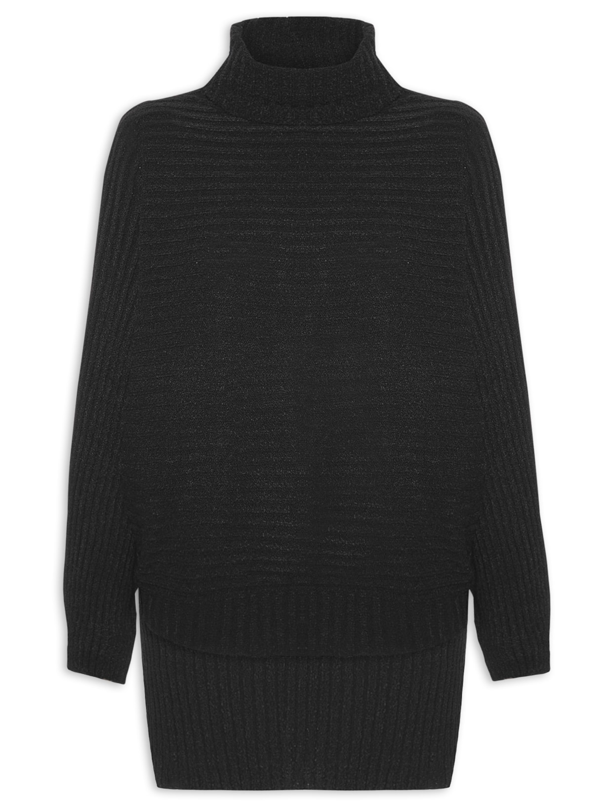 Conjunto Feminino Blusa Manga Longa E Minissaia Em Tricot - Preto