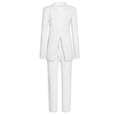 Conjunto Feminino Blusa Polo E Calça Em Tricot - Branco