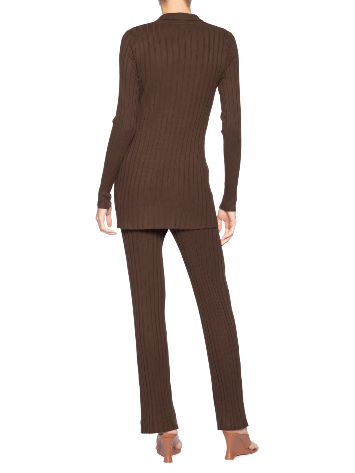 Conjunto Feminino Blusa Polo E Calça Em Tricot Marrom '2Essential