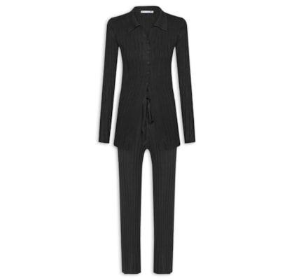 Conjunto Feminino Blusa Polo E Calça Em Tricot - Preto