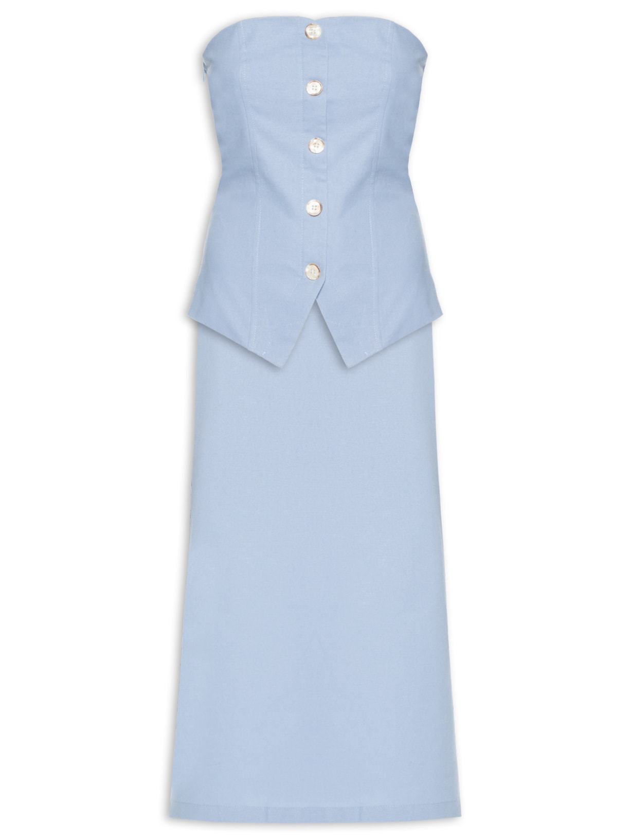 Conjunto Feminino Blusa Sem Alça E Saia Midi - Azul