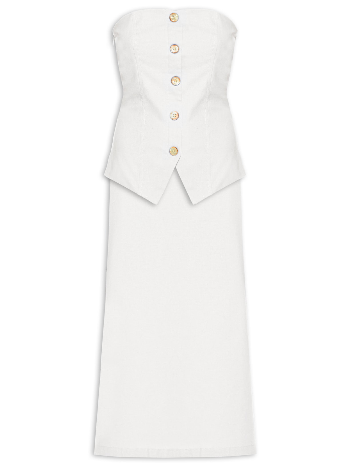 Conjunto Feminino Blusa Sem Alça E Saia Midi - Branco