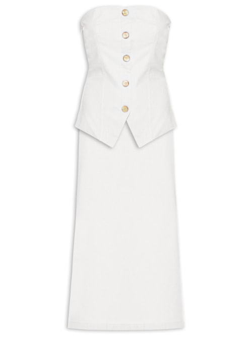 Conjunto Feminino Blusa Sem Alça E Saia Midi - Branco