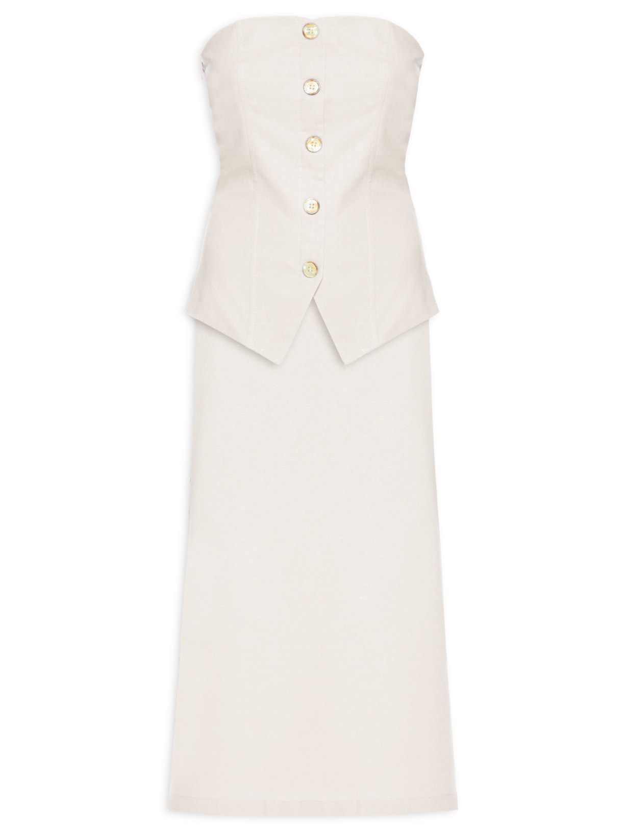 Conjunto Feminino Blusa Sem Alça E Saia Midi - Off White