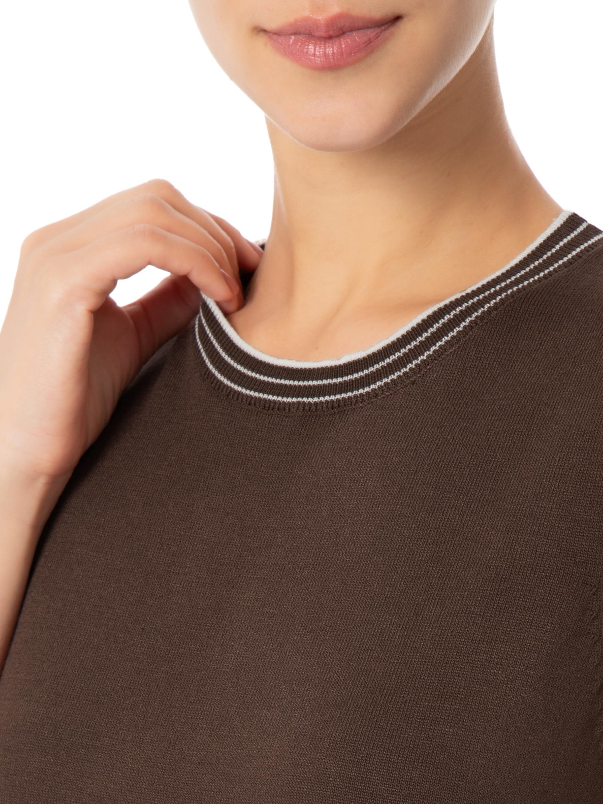 Conjunto Feminino Blusa Sem Manga E Calça Em Tricot Bicolor Marrom Basiq