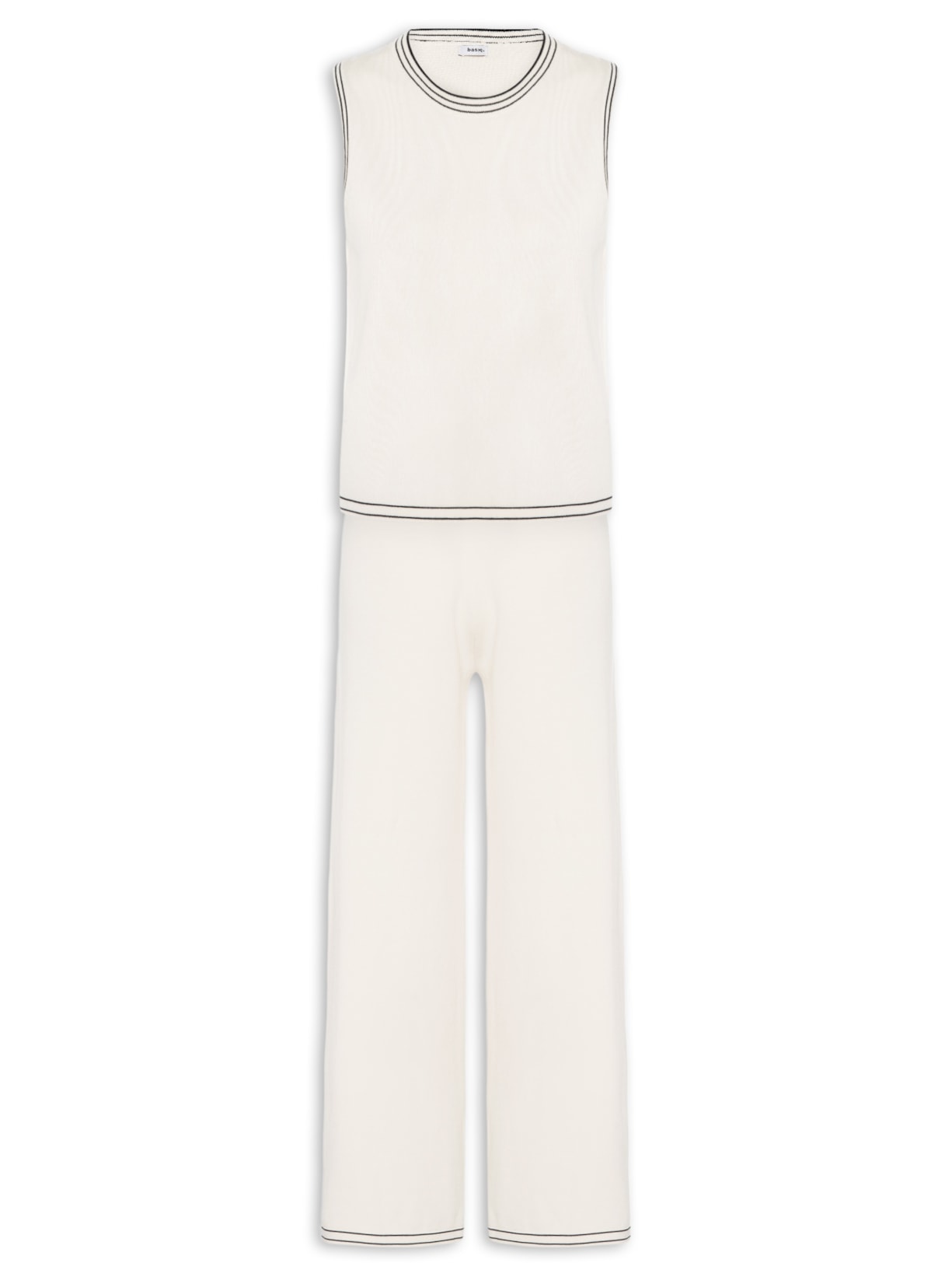 Conjunto Feminino Blusa Sem Manga E Calça Em Tricot Bicolor Off White Basiq