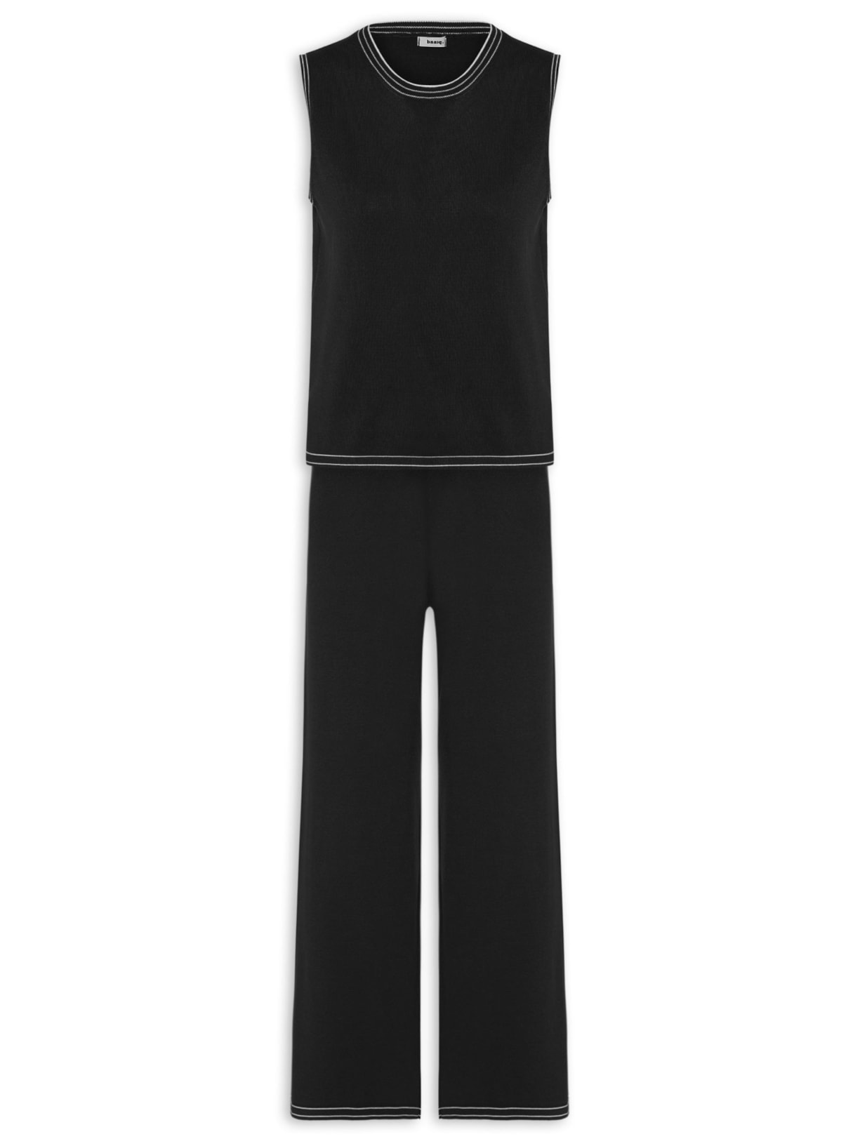 Conjunto Feminino Blusa Sem Manga E Calça Em Tricot Bicolor Preto Basiq