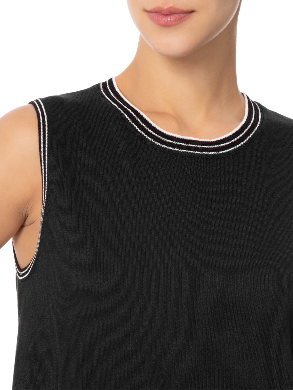 Conjunto Feminino Blusa Sem Manga E Calça Em Tricot Bicolor Preto Basiq
