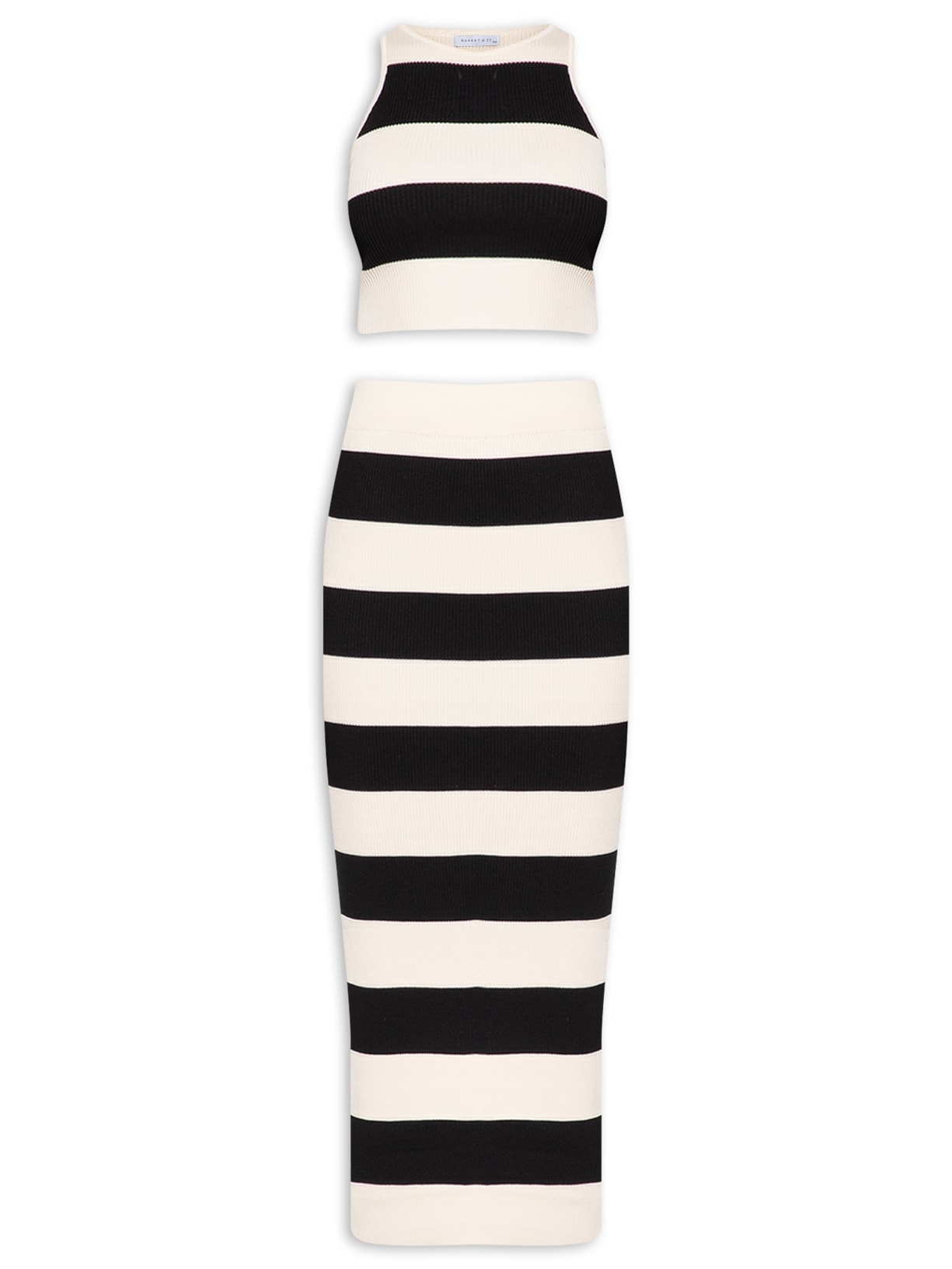 Conjunto Feminino Blusa Sem Manga e Saia Midi Em Tricot - Bege