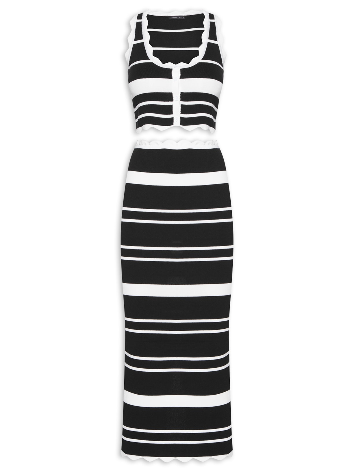 Conjunto Feminino Blusa Sem Manga e Saia Midi Em Tricot - Preto