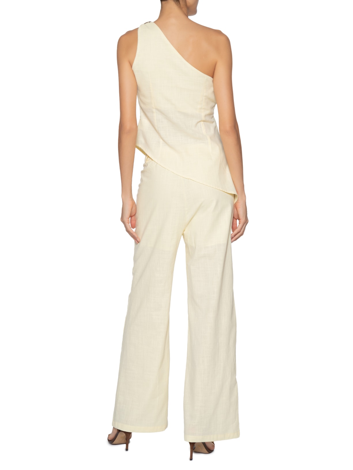 Conjunto Feminino Blusa Um Ombro Só E Calça Pantalona Amarelo Market 33