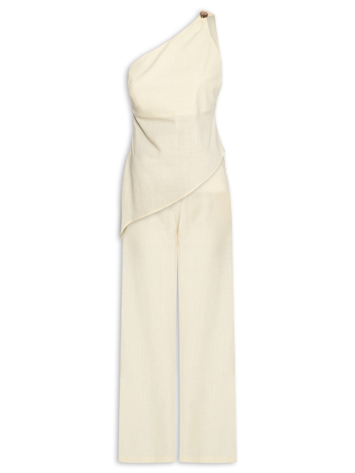 Conjunto Feminino Blusa Um Ombro Só E Calça Pantalona Amarelo Market 33