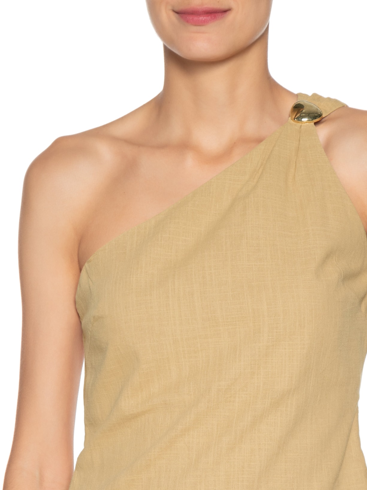 Conjunto Feminino Blusa Um Ombro Só E Calça Pantalona Bege Market 33