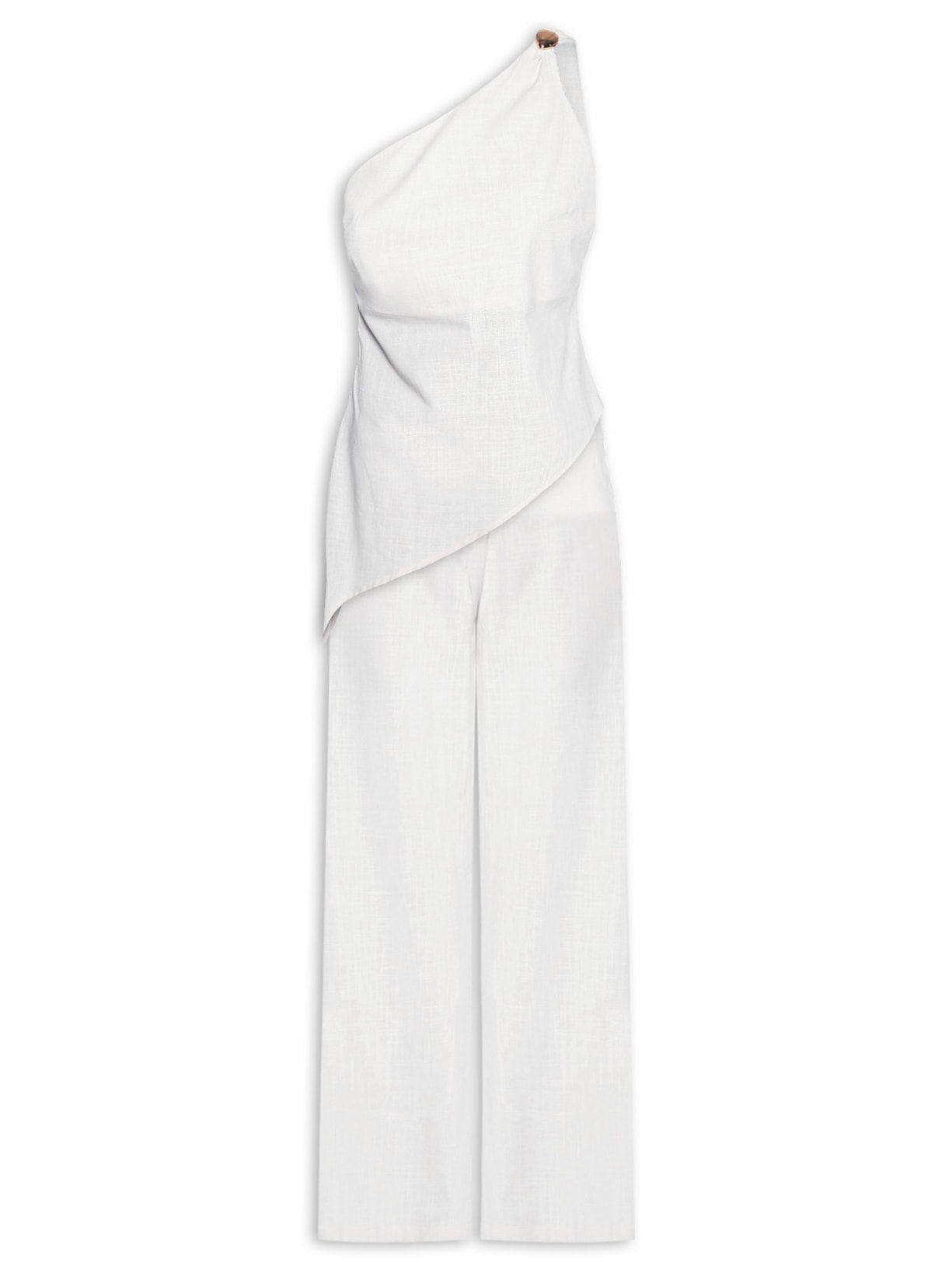 Conjunto Feminino Blusa Um Ombro Só E Calça Pantalona - Off White