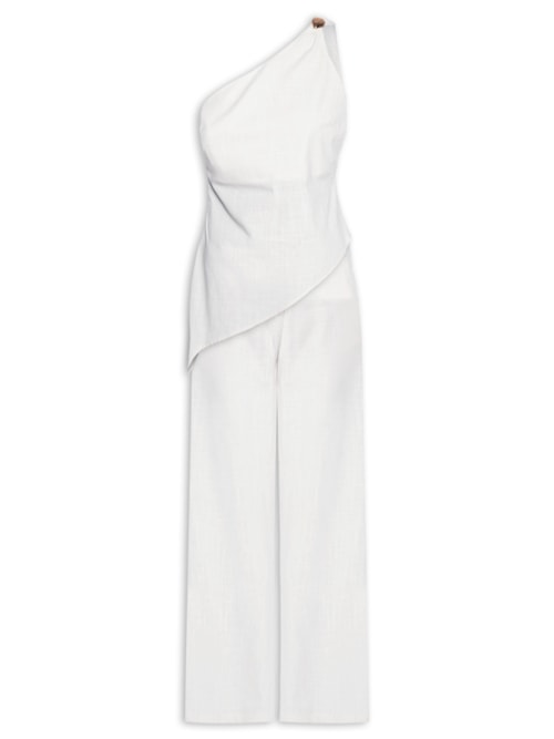 Conjunto Feminino Blusa Um Ombro Só E Calça Pantalona - Off White