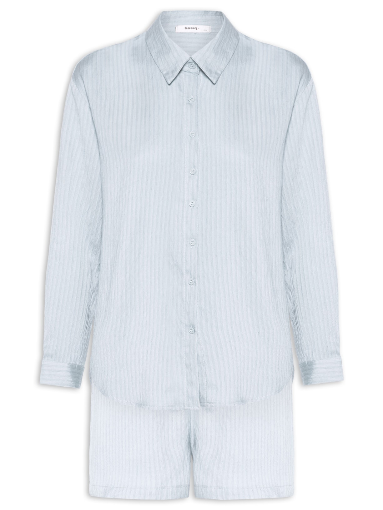 Conjunto Feminino Camisa Com Short Com Linho Azul Basiq