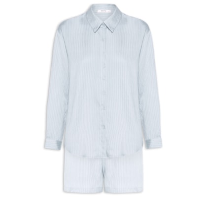 Conjunto Feminino Camisa Com Short Com Linho - Azul