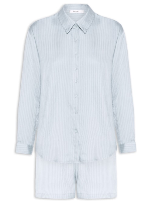 Conjunto Feminino Camisa Com Short Com Linho - Azul