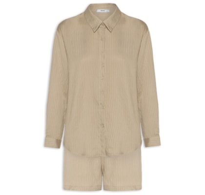 Conjunto Feminino Camisa Com Short Com Linho - Bege