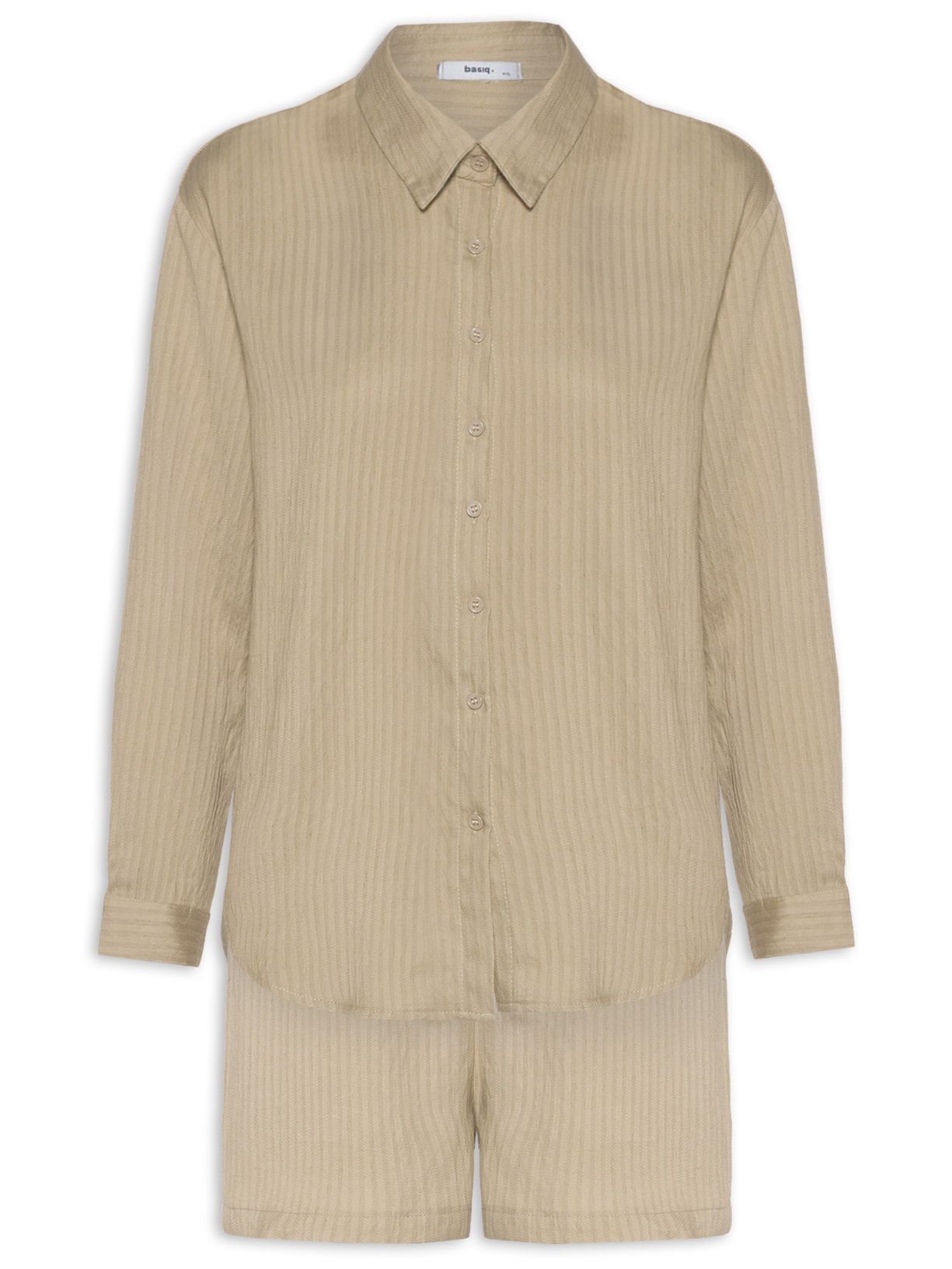 Conjunto Feminino Camisa Com Short Com Linho - Bege