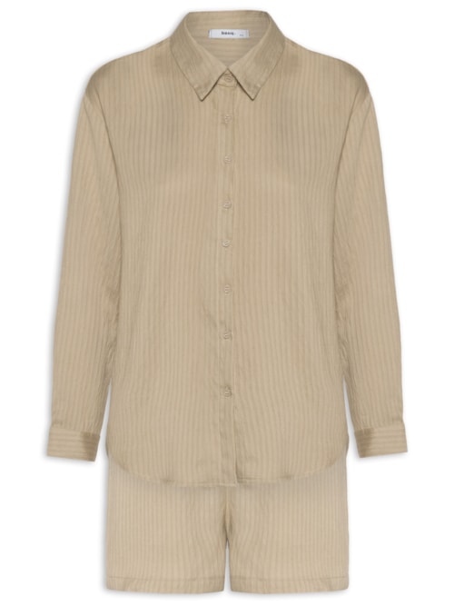 Conjunto Feminino Camisa Com Short Com Linho - Bege