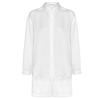 Conjunto Feminino Camisa Com Short Com Linho - Branco