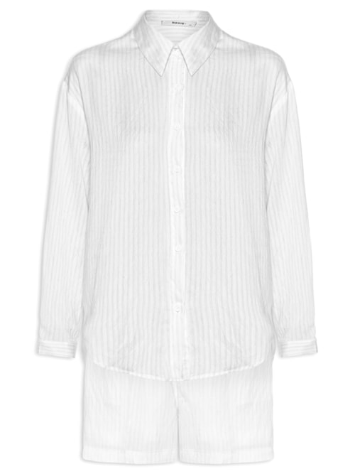 Conjunto Feminino Camisa Com Short Com Linho - Branco