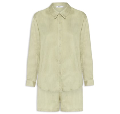 Conjunto Feminino Camisa Com Short Com Linho - Verde