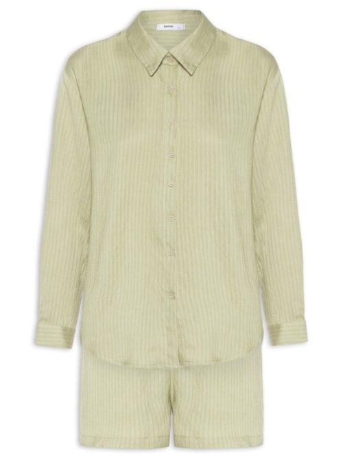 Conjunto Feminino Camisa Com Short Com Linho - Verde