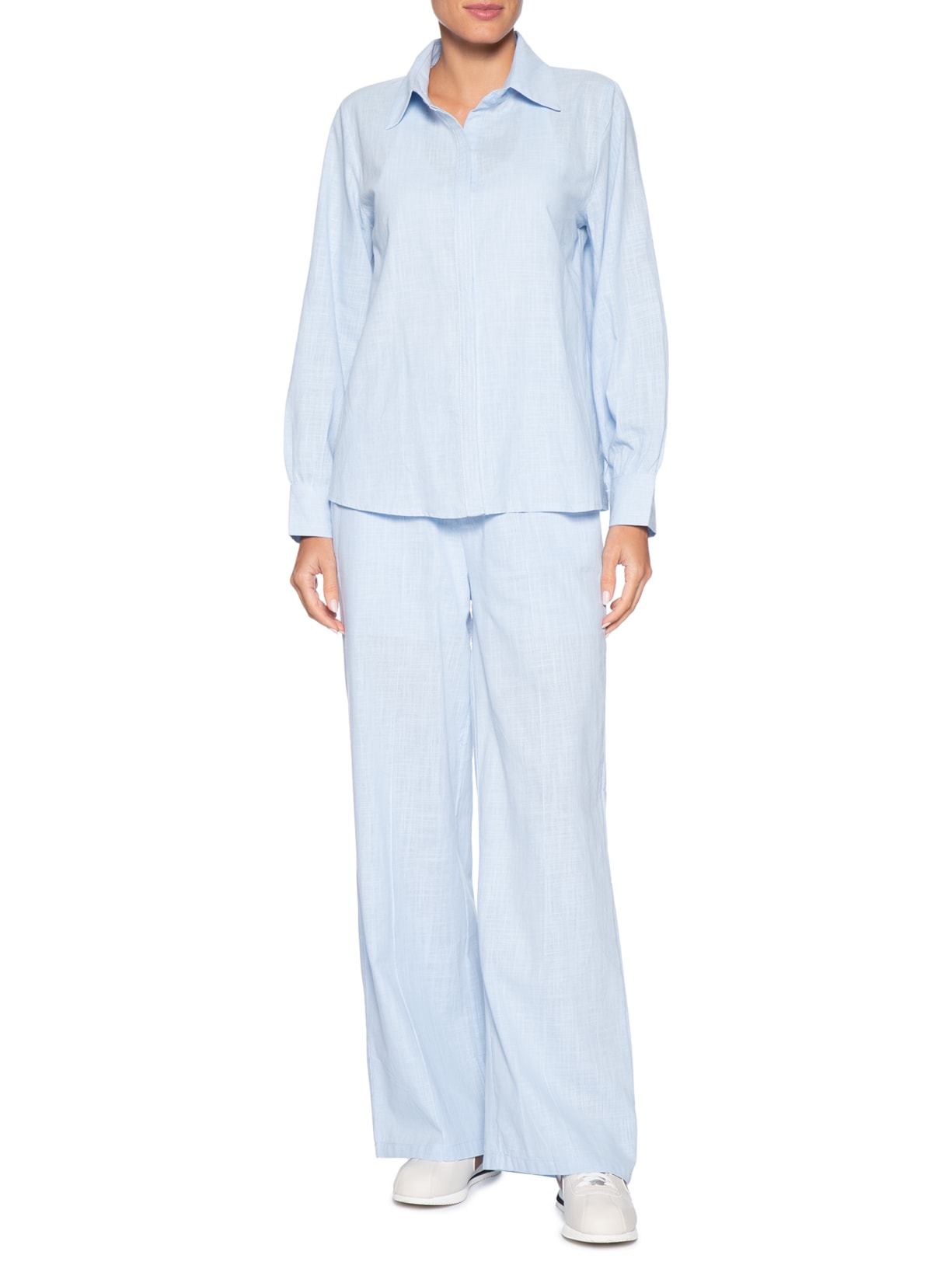 Conjunto Feminino Camisa E Calça Azul Basiq