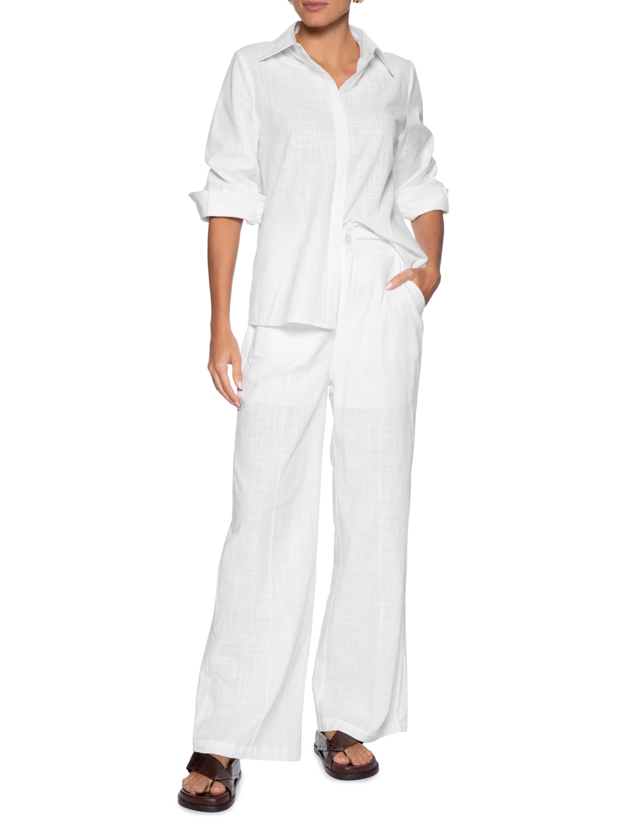 Conjunto Feminino Camisa E Calça Branco Basiq