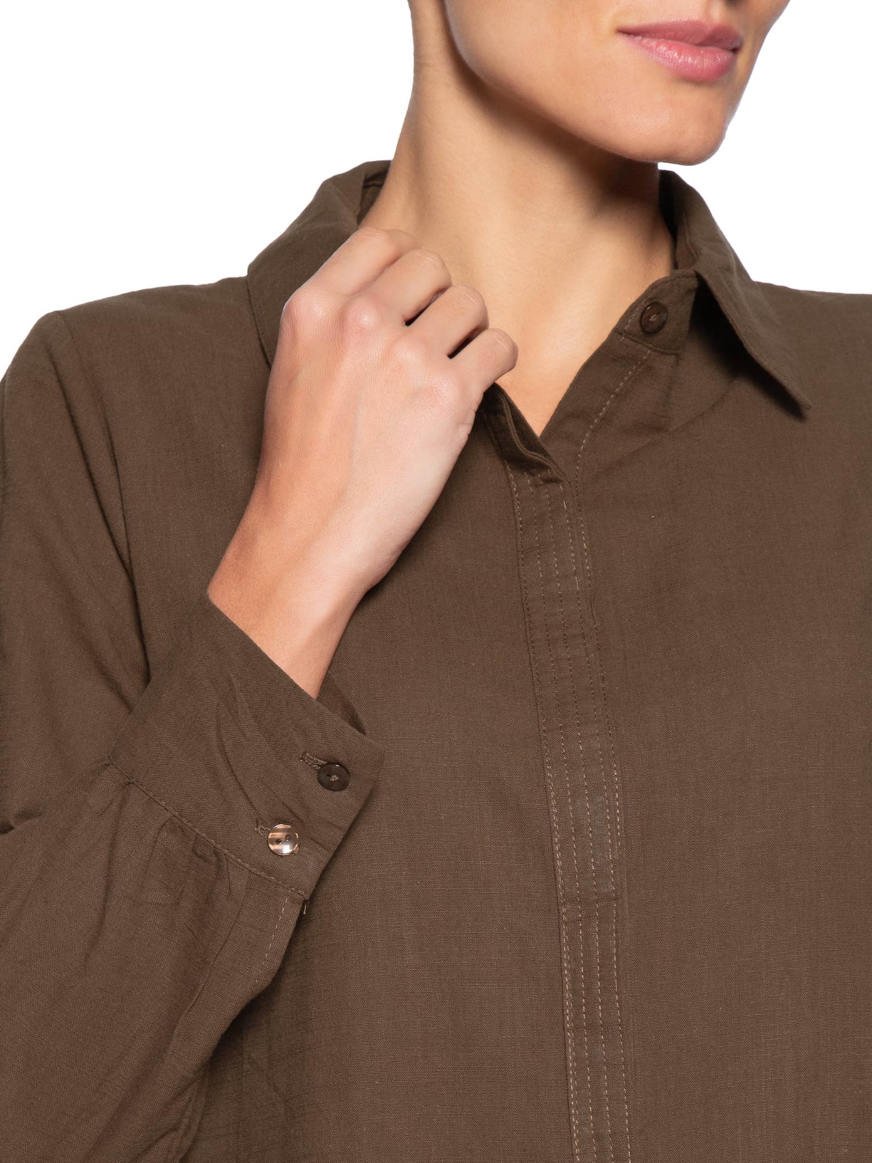 Conjunto Feminino Camisa E Calça Marrom Basiq