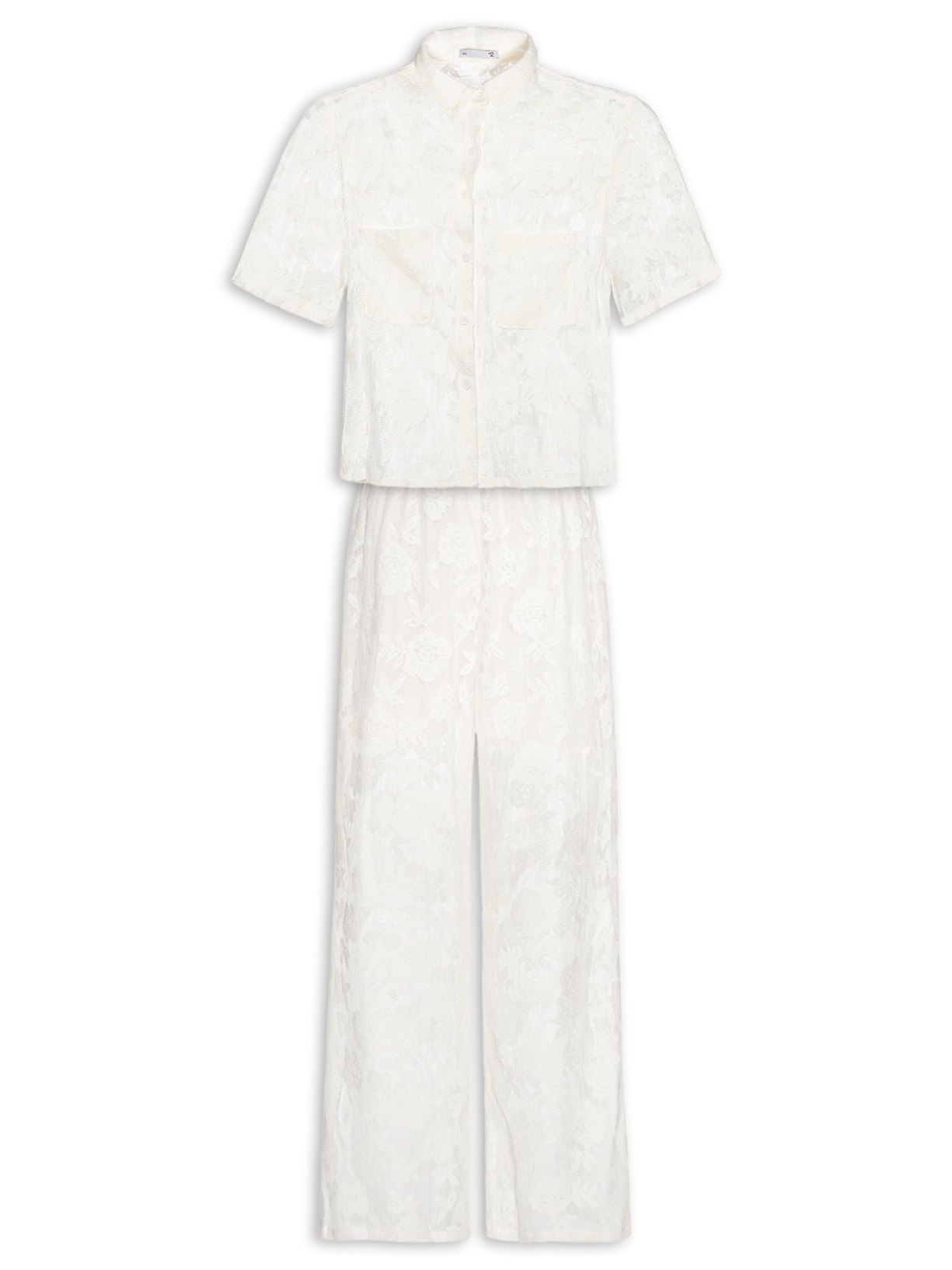 Conjunto Feminino Camisa E Calça Pantalona Em Tela - Bege