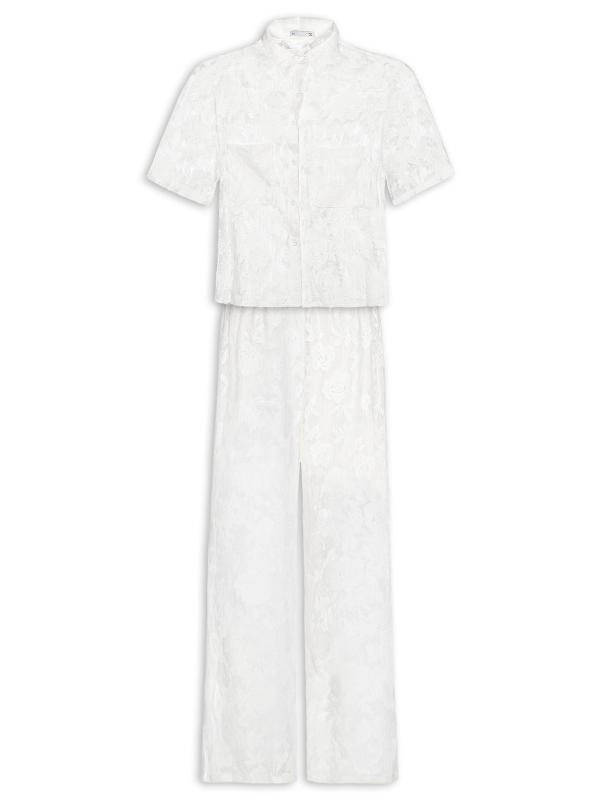 Conjunto Feminino Camisa E Calça Pantalona Em Tela - Branco