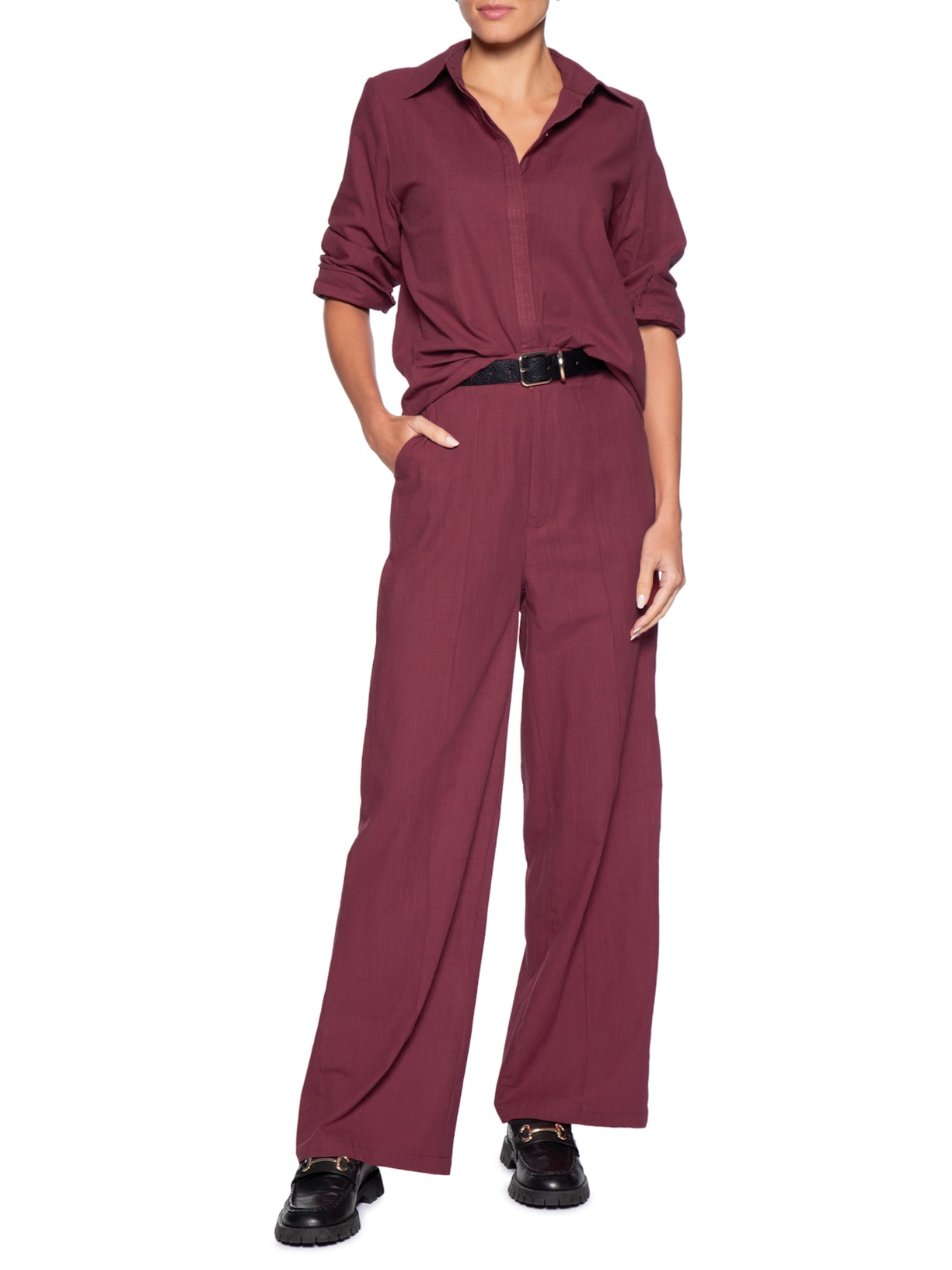 Conjunto Feminino Camisa E Calça Vermelho Basiq