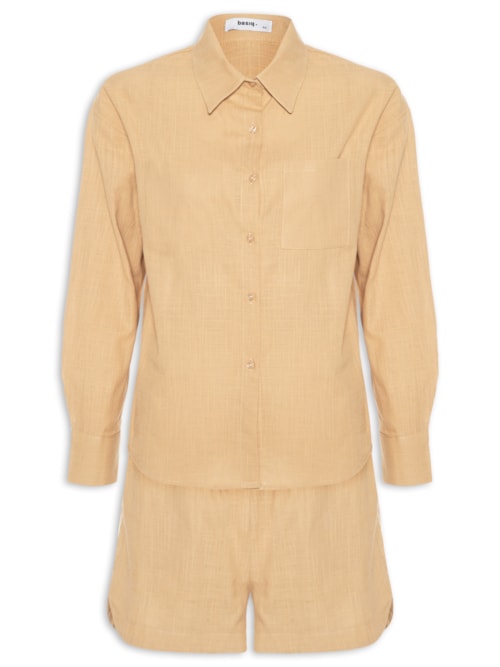 Conjunto Feminino Camisa E Short - Amarelo