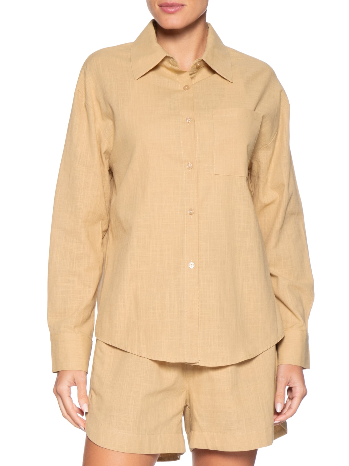 Conjunto Feminino Camisa E Short Amarelo Basiq