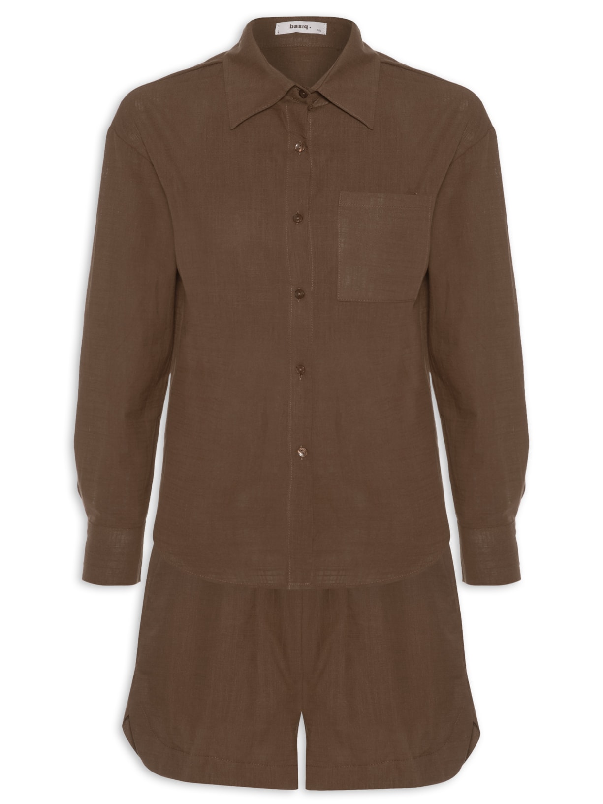 Conjunto Feminino Camisa E Short Marrom Basiq