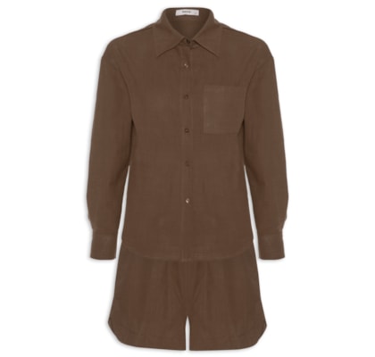 Conjunto Feminino Camisa E Short - Marrom