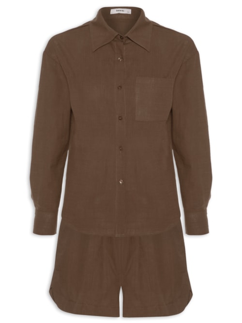 Conjunto Feminino Camisa E Short - Marrom