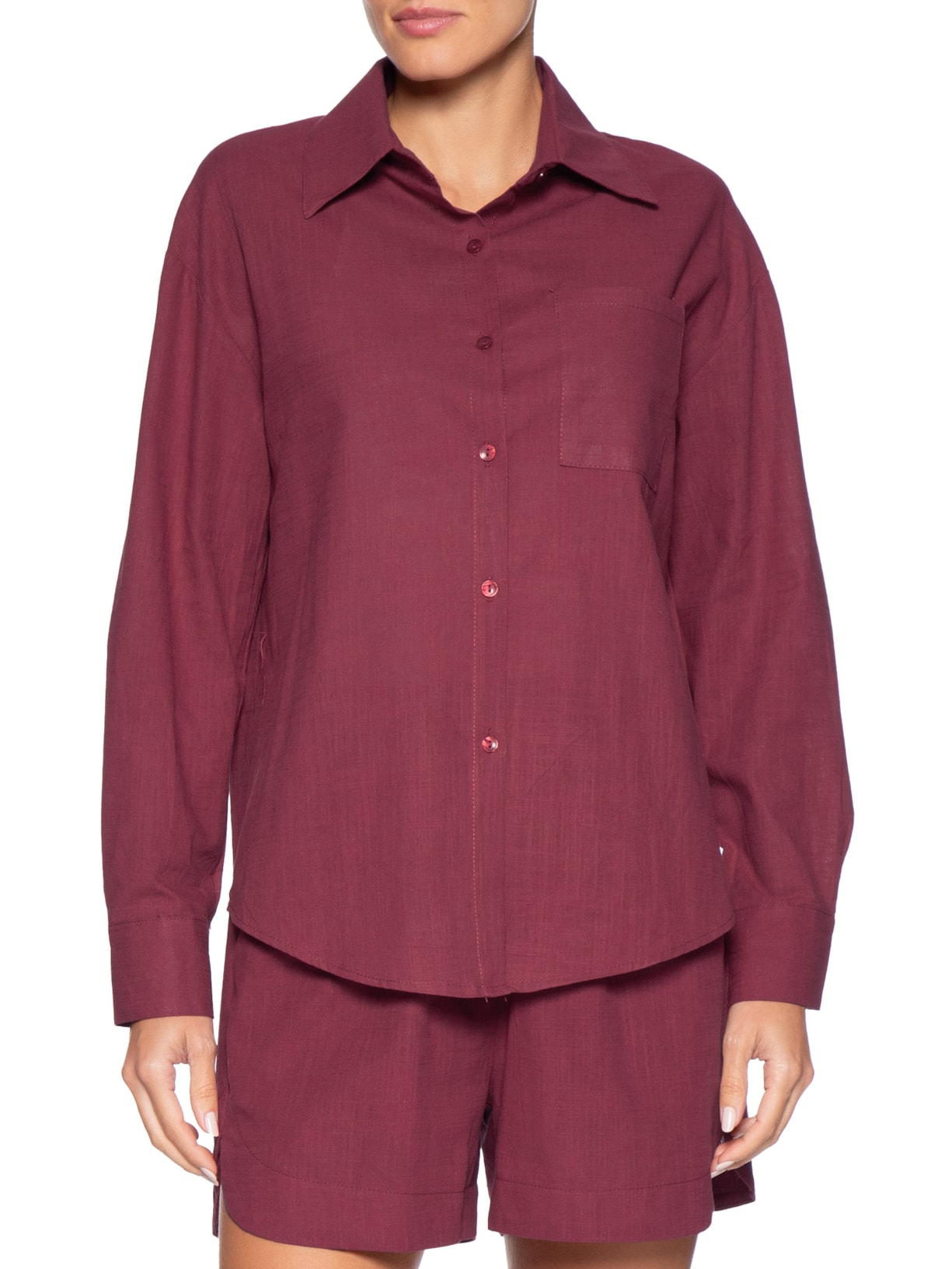 Conjunto Feminino Camisa E Short Vermelho Basiq