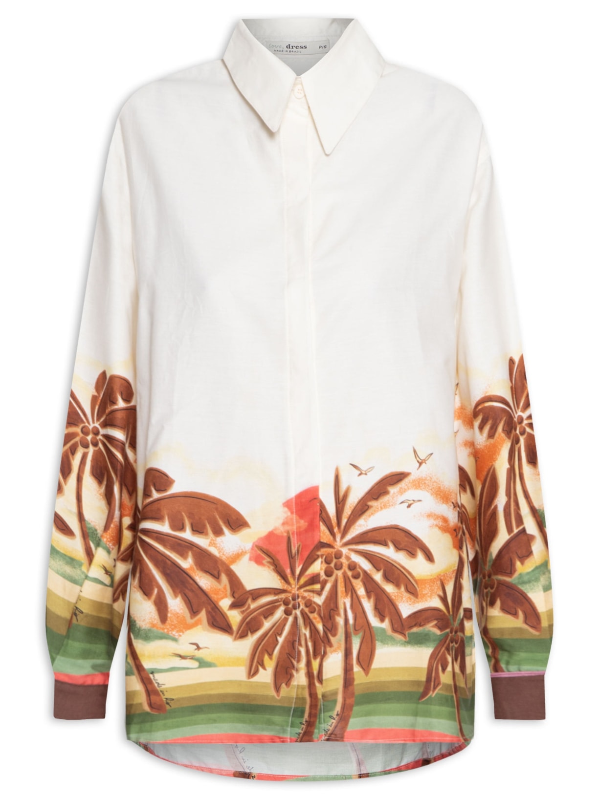 Conjunto Feminino Camisa E Top Estampa Horizonte - Off White