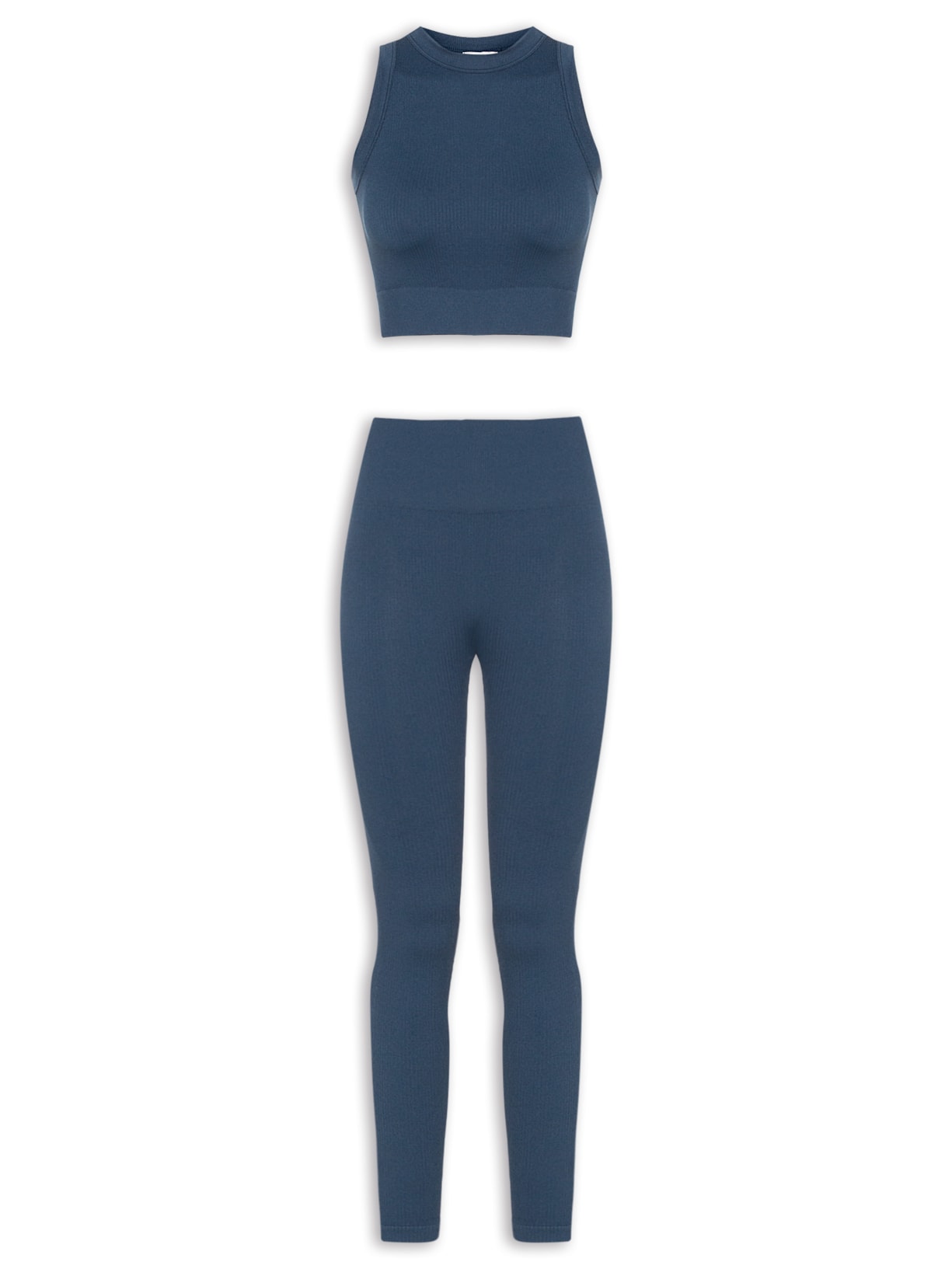 Conjunto Feminino Canelado Calça E Regata - Azul