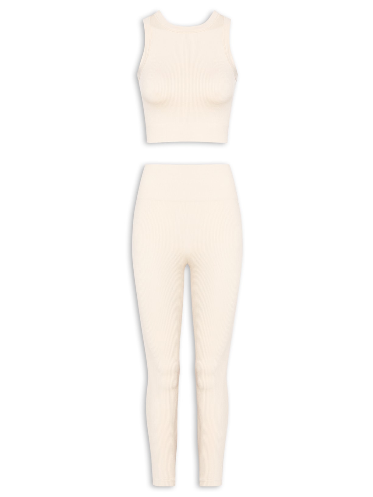 Conjunto Feminino Canelado Calça E Regata - Bege