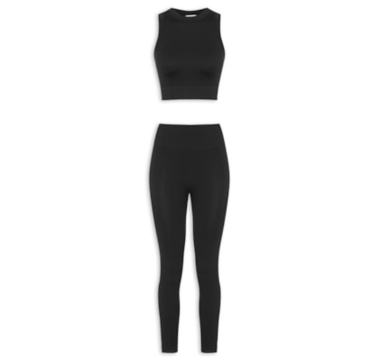 Conjunto Feminino Canelado Calça E Regata - Preto