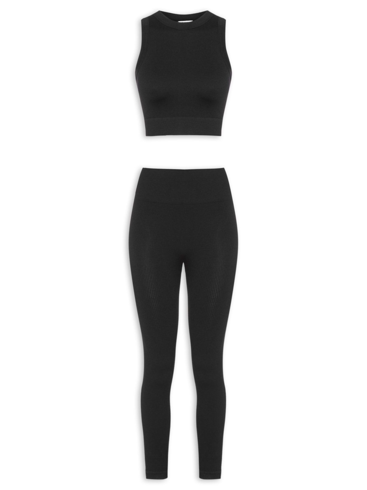 Conjunto Feminino Canelado Calça E Regata - Preto